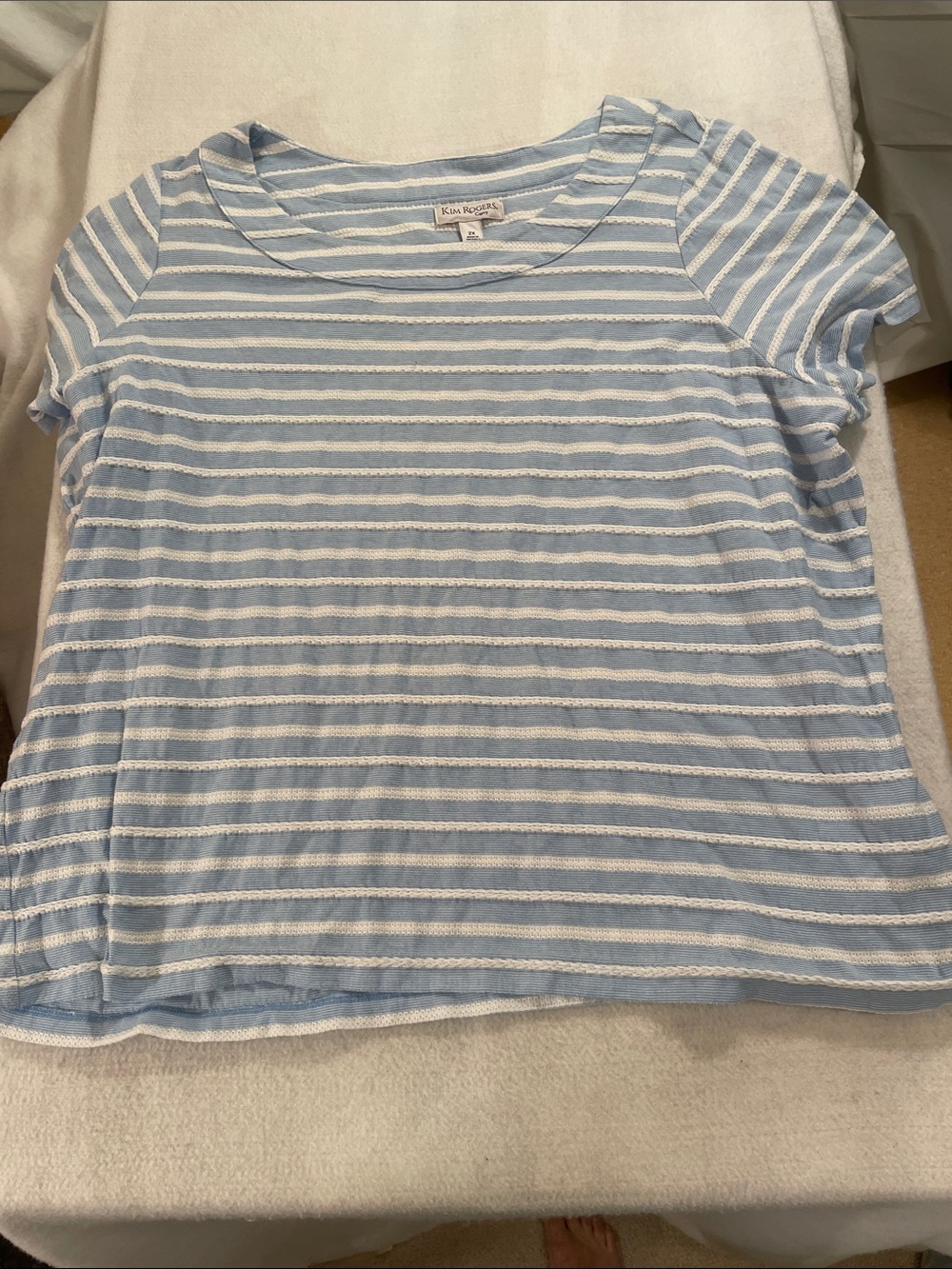 Kim Rogers Light Blue and White Striped Scoop Neck Tee